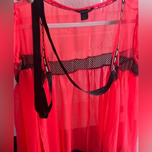 Victoria's Secret Babydoll Robe SZ M Babydoll Pink Melon satin ribbon tie Rare - Picture 6 of 11